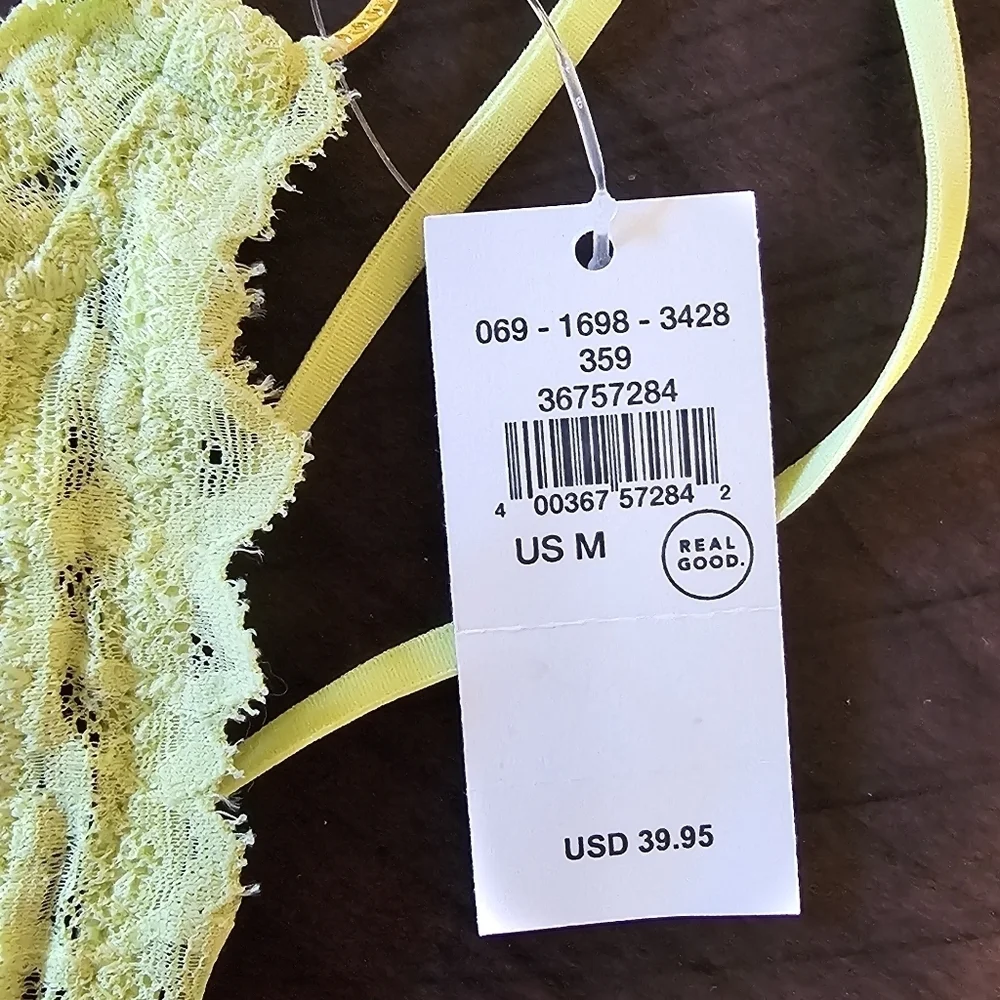 Aerie Sunkissed Lace Padded Plunge Bralette, Light Green, Size Medium